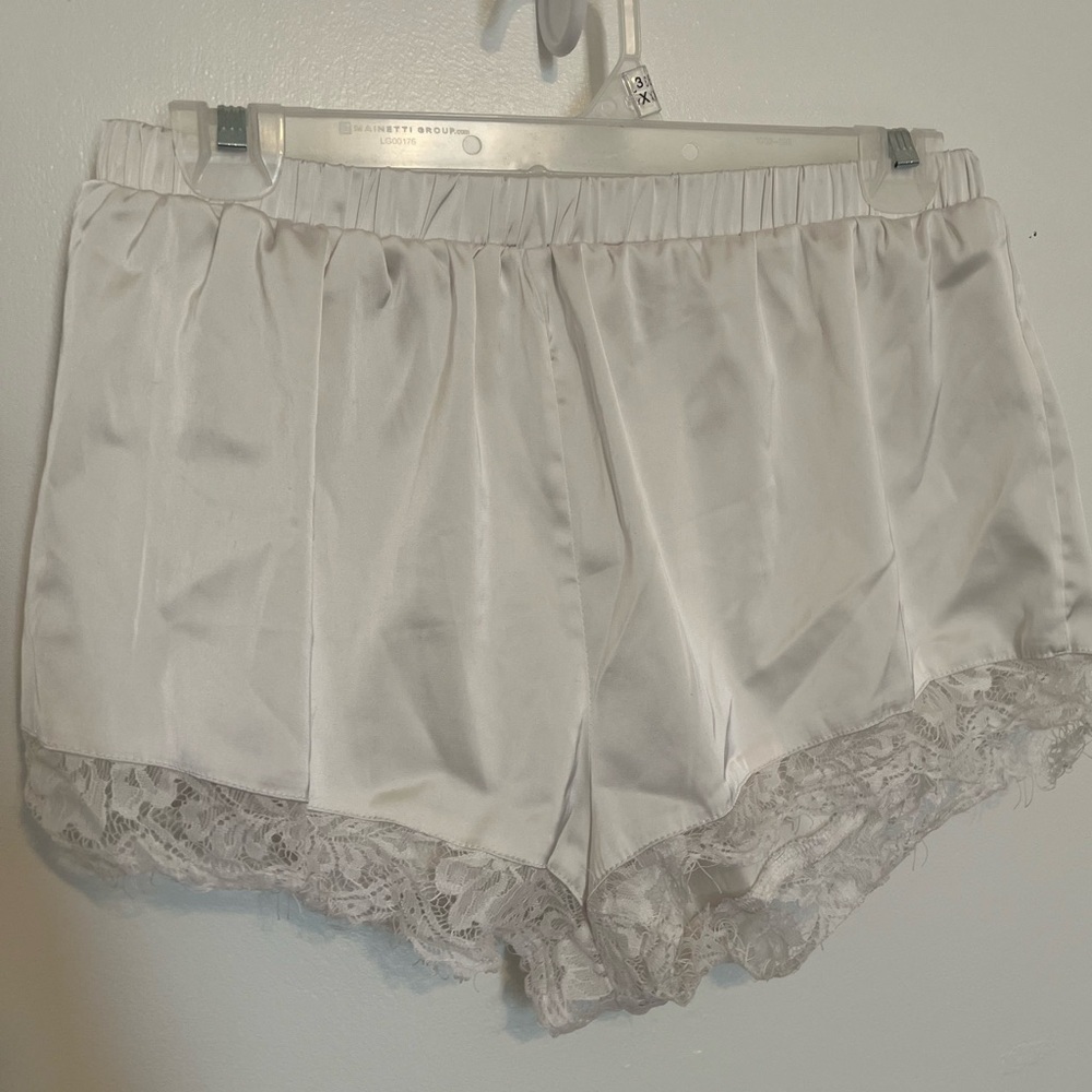 EUC Large White Satin Lace Trim Pajama Shorts